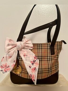 Burberry Nova Check Tote Bag. Original Bag Charm and Auth Burberry Scarf.